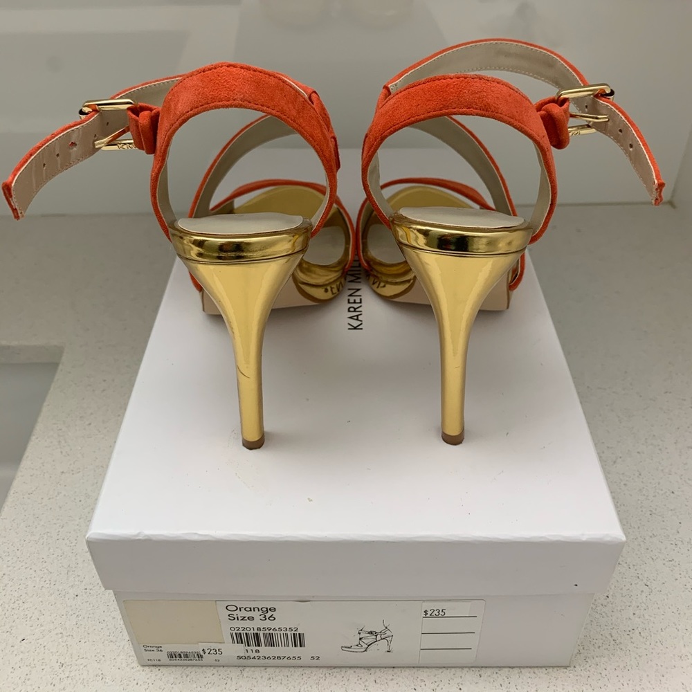 Karen Millen suede strappy heels, orange, sz.6-6.5 - Picture 4 of 9